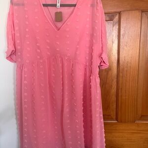 Zenana Outfitters Pink Textured V-Neck Midi Dress